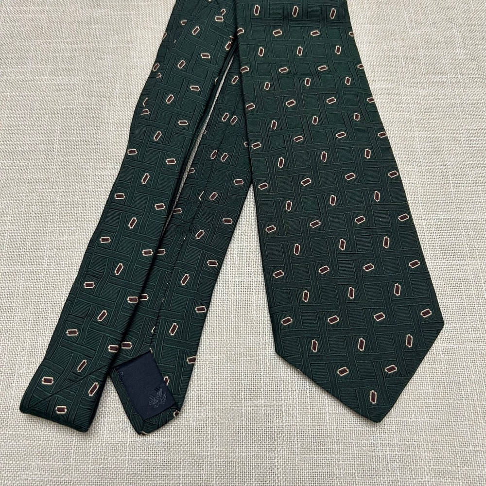 Brooks Brothers Makers Silk Tie Green Geometric Medallion Basketweave USA Made